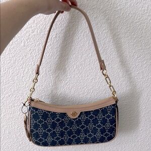 Stylish Blue and Tan Shoulder Bag